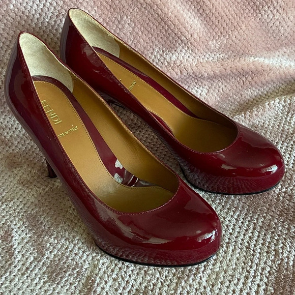 Fendi Burgundy Patent Leather Heels - Picture 1 of 16